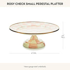 MACKENZIE-CHILDS Enamel Pedestal Platter, Round Cake Stand, Small, Pink-and-White Rosy Check