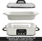 Magnifique 4 Quart Casserole Digital Slow Cooker, Premium Ceramic Bakeware for Oven, Dishwasher Safe Baking Dish, White