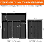 Silverware Organizer - Expandable Kitchen Drawer Organizer, Adjustable Silverware Drawer Organizer, Plastic Cutlery Tray for Forks, Knives, Kitchen Drawer Organizers and Storage, Black