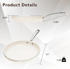 11" Ceramic Frying Pan Nonstick, Skillet, Cooking Pan Non Toxic with Stay Cool Handle for Induction, Chef's Pan, PTFE & PFAS & PFOA Free, Dishwasher/Oven Safe, White