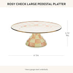 MACKENZIE-CHILDS Enamel Pedestal Platter, Round Cake Stand, Large, Pink-and-White Rosy Check