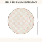 MACKENZIE-CHILDS Enamel Charger Plate, Charger Decoration for Dinner Plates or Home Decor, 12 Inches, Pink-and-White Rosy Check, Set of 4