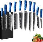 10-Piece Premium Japanese Kitchen Knife Set - Imperial Collection, Laser Damascus Pattern, 440A Stainless Steel Ultra Sharp for Fast Cutting (Blue)