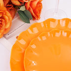 LIYH 24 Pcs Orange Scalloped Plates - Sturdy Plastic Orange Plates for Halloween & Thanksgiving Party Dishwasher Safe Reusable (12 Guests)