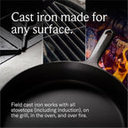 Field Cast Iron Starter Set -10.25 Inch Cast Iron Skillet with Cleaning Kit: Natural Fiber Brush, Chain Mail Scrubber & Organic Seasoning Oil – Lightweight, Preseasoned, Made in USA, Vintage Design