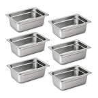 1/4 Hotel Pans 4 Inch Deep Stainless Steel Food Pan - Anti-Jam 6 Pack Steam Table Pan Set for Catering, Buffet Use, Kitchen Prep