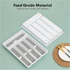 Cutesun Silverware Drawer Organizer Tray, Desktop Plastic Drawer Storage, Cutlery Storage for Kitchen Drawer, Flatware and Utensil Holder Divider for Spoons Forks Knives Tableware, 5 Compartment, Gray
