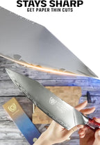 Dalstrong Chef Knife - 8 inch - Valhalla Series - 9CR18MOV HC Steel Kitchen Knife - Red Resin & Wood Handle - Razor Sharp Kitchen Knife - Cooking Knife - Chef's Knife - w/Leather Sheath