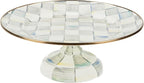 MACKENZIE-CHILDS Enamel Pedestal Platter, Round Cake Stand, Small, Gray-and-White Sterling Check