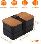 Bento Box Adult Lunch Box with lunch bag, Japanese Stackable Lunch Box Containers for Adult, Bento lunch Box with Dividers Black