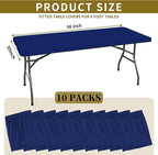 10 Pack Stretch Fabric Table Top Cap Cover, fits 8' Tables, Spandex Table Covers Washable Elastic Rectangle Tablecloth Protector for Indoor Outdoor Party Picnic Wedding, Navy Blue, 30" W x 96" L