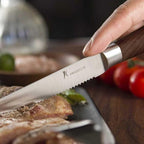 Natura Series 4.5” Serrated Steak Knife Set of 6, High Carbon Stainless Steel, Wooden Handle