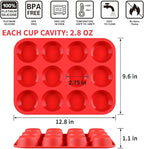 12 Cups Silicone Muffin Pan - Nonstick Cupcake Pan 1 Pack Regular Size Silicone Mold for Baking