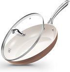 KOCH SYSTEME CS 10 Inch Nonstick Frying Pan with Lid, Ceramic Non Stick Frying Pans, Non Toxic Pans for Cooking, Induction Compatible Skillet, Free of PFOA & PTFE, Dishwasher & Oven Safe, Brown