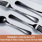 Lazycorner 40 Pcs Black Silverware Set for 8, Mirror Polished Flatware Set Stainless Steel Fork Knife Spoon, Food Grade Eating Utensils Sets, Reusable Silverwear Cutlery Set, Dishwasher Safe