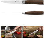 Natura Series 4.5” Serrated Steak Knife Set of 6, High Carbon Stainless Steel, Wooden Handle