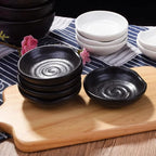 3.1 Inch Porcelain Side Dish Bowl Seasoning Dishes Soy Sauce Dishes Dipping Sauce Bowls-Set of 5,Soy Sauce Dish with Mouth (Black)