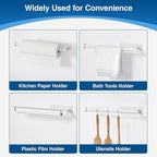 Paper Towel Holder - Self-Adhesive or Drilling, White Wall Mounted Rack - SUS304 Stainless Steel Kitchen Roll Holder Under Cabinet (2 Pack)