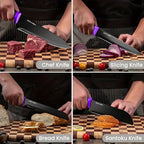 14 Pcs Kitchen Knife Block Set with Sharpener German High Carbon Stainless Steel Chef Knives, Razor-Sharp & Durable, Lightweight Anti-Slip Handle, Professional Set for Home & Kitchen (Purple)