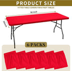 6 Pack Stretch Fabric Table Top Cap Cover, fits 8' Tables, Spandex Table Covers Washable Elastic Universal Rectangle Tablecloth Protector for Indoor Outdoor Party Picnic Wedding, Red, 30" W x 96" L