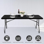 10 Pack Stretch Fabric Table Top Cap Cover, fits 8' Tables, Spandex Table Covers Washable Elastic Universal Rectangle Tablecloth Protector for Indoor Outdoor Party Picnic Wedding, Black, 30" W x 96" L