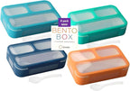 Snack Containers - SMALL Bento Lunch Boxes for Kids Girls Boys | MINI Leak-proof Box, Portion Container for School | Blue Navy Aqua Orange 4 Pack