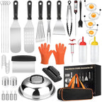 39PCS Griddle Accessorie Kits, Outdoor Grilling Tools for Blackstone and Camp Chef, Stainless Steel BBQ Accessorie Grill Spatula Set With Basting Cover Chopper, Scraper, Bottle, Tongs, Egg Mold