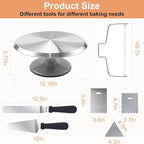 Cake Decorating Supplies Kit with 12 Inch Aluminum Rotating Cake Turntable, Offset Spatula, Cake Server, Stainless Steel Frosting Icing Smoother, Pastry Bags and Other Baking Tools（16Pcs）