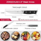 4.5 Inch Steak Knives Set of 8, Micro-Cutting Point Serrated Edge, Very Sharp Steak Knife, Dishwasher Safe, 50CR15MOV Stainless Steel, Handle Ergonomic And Full Tang Design With Gift Box