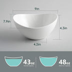 Porcelain Large Serving Bowl Set (9 inch),48 Oz Big Salad bowls, Large Serving Dishes for Entertaining, Party Dinner,Side Dishes, Oval Shape, Microwave & Dishwasher Safe,Set of 2, White