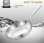 LOLYKITCH 8 Inch Tri-ply Stainless Steel Frying Pan with Lid,Small Skillet,Induction Cooking Pan,Dishwasher and Oven Safe,Riveted Handle.