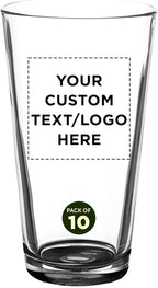 Custom Casale Pint Glass 16 oz. Set of 10, Personalized Bulk Pack - Beer Glasses, Heavy Duty Drinkware - Black