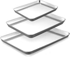 BRONYPRO Stainless Steel Baking Sheet Pan Set of 3, Cookie Sheets 9/12/16 In, Non-Toxic Uncoated Interior (PFOA & PTFE Free), Solid Warp-Resistant Cooking Trays for Oven & Toaster, Gray Exterior