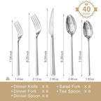 KINGSTONE 40-Piece Silverware Set, 18/10 Stainless Steel Flatware Cutlery Set with Hexagon Handle, for Hotel, Home, Party, Wedding Gift, Mirror Polish and Dishwasher Safe