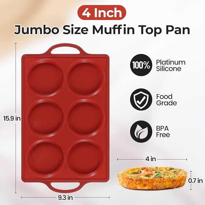 CAKETIME Silicone Muffin Top Pan with Metal Frame, 4 Inch Non Stick Round Egg Baking Pan for Oven English Muffins, Whoopie Pies, Corn Bread, Egg Bites, Breakfast Sandwiches Tarts 2 Pack Brown