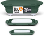 Drip EZ Collapsible BBQ Prep Tubs 3-Piece Set - For Meal Prep Marinating Food Storage - Includes Cutting Board & Lid - (1) JR + (1) OG + (1) XL - Green