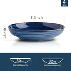 Hasense Pasta Bowls Set of 2, 8.7 Inch Ceramic Salad Serving Bowls for Kitchen, 32 Ounce Shallow Bowls for Pasta Soup Salad Dinner, Microwave Dishwasher Safe, Navy Blue