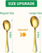 Stainless Steel Serving Spoons Set, 8pc, 10-Inch, Includes 8 Large Spoons, for Parties/Kitchen/Buffet/Catering, Dishwasher Safe, Gold