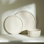 Stone Lain Eden 24-Piece Dinnerware Set Stoneware, Plates and Bowls Set, Dishwasher and Microwave Safe Dish, Dish Set for 8, Beige