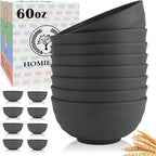 Homienly Wheat Straw Bowls Set of 8, 60oz Extra Large Unbreakable Bowls - Lightweight Alternative to Plastic Serving Bowls for Cereal, Ramen & Soup, Microwave Safe for Outdoor Activities (Grey)