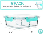 M MCIRCO [5-Pack, 36 oz] Glass Meal Prep Containers 3 Compartment with Lids, Glass Lunch Containers,Food Prep Lunch Box,Bento Box,Microwave, Oven, Freezer, Dishwasher (4.5 Cups, Green)