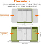 Lifewit Utensil Organizer for Kitchen Drawers, Expandable Cooking Utensil Tray, Adjustable Cutlery Silverware Flatware Holder, Spatula Tools and Gadgets Storage Divider, 13"-22.4" x 15", Green&White