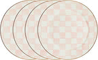 MACKENZIE-CHILDS Enamel Charger Plate, Charger Decoration for Dinner Plates or Home Decor, 12 Inches, Pink-and-White Rosy Check, Set of 4