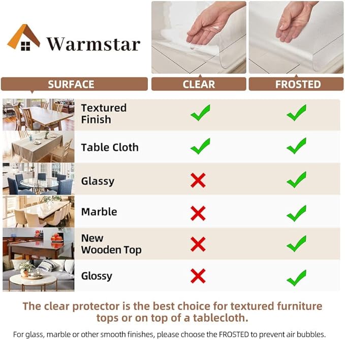 Warmstar Clear Table Cover Protector 24 x 84 Inch,1.5mm Thick Plastic Table Cover Rectangle,PVC Clear Table Protector,Desk Protector Mat for Kitchen, Dresser, Writing Desk，Dining Room Table