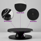 Cake Stand, 12'' Rotating Cake Turntable Revolving Cake Spinner Stand Cake Decorating Kit Display Stand Bamboo Fiber Turns Smoothly Painting Turn Table Stand for Pastries, Cupcakes(Black, L)
