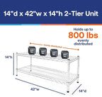 Shelving Inc. 14" d x 42" w Chrome Wire Shelving with 2 Tier Shelves, Weight Capacity 800lbs Per Shelf