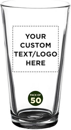 Custom Casale Pint Glass 16 oz. Set of 50, Personalized Bulk Pack - Beer Glasses, Heavy Duty Drinkware - Black