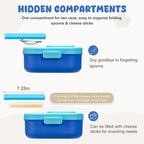 Bento Lunch Box for Kids with 12oz Soup Thermo,4 Compartments Lunch Box Containers Kids, Spoon&Sauce Jar, BPA Free&Leak proof,Insulated Food Jar for Travel((Blue)