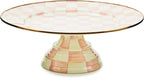 MACKENZIE-CHILDS Enamel Pedestal Platter, Round Cake Stand, Large, Pink-and-White Rosy Check