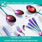 50 Pcs Rainbow Silverware Set for 10, Food Grade Stainless Steel Flatware Set, Eating Utensils Sets Include Fork/Knife/Spoon,Home Kitchen Tableware Set, Reusable Cutlery Set, Dishwasher Safe